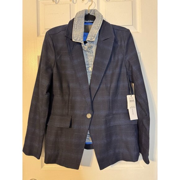 Blue Revival Medium M Ibiza Blue Beard Plaid Double Layer Veronica Blazer NEW - Picture 4 of 16